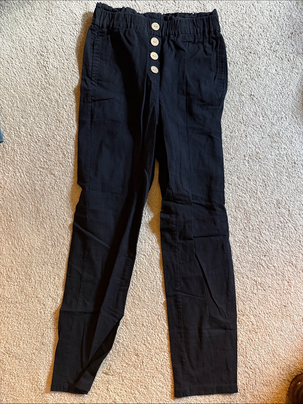 Black High-Waist Button Front Pants